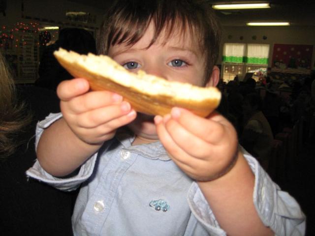 Tane offers a pancake
