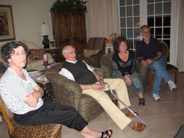 Bubbe, Papa, Mom, and Dad watch the Kirshner home movies